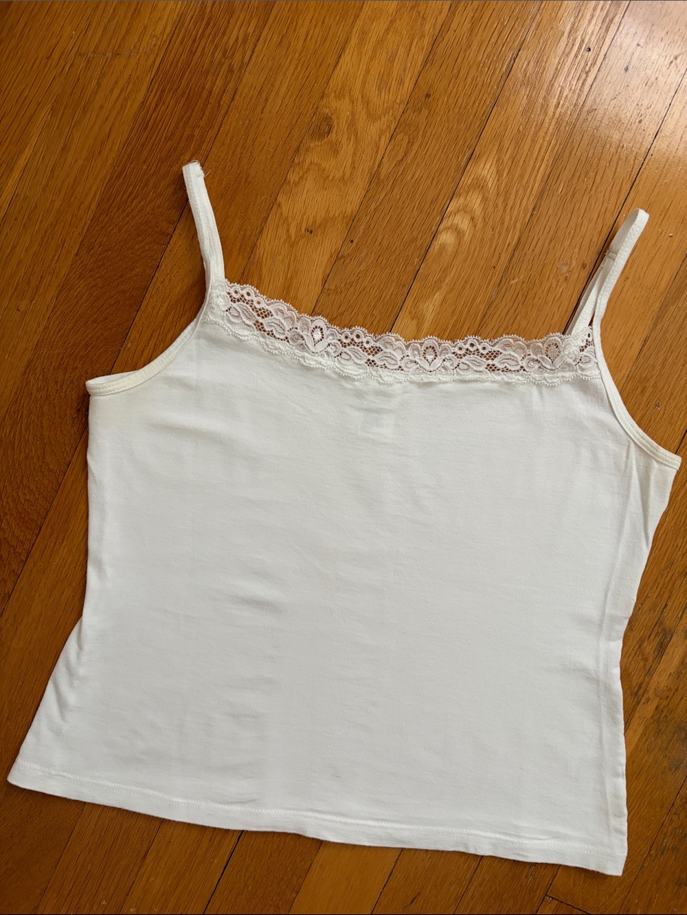 Karen Neuburger White Lace Trim Cami Adjustable Spaghetti Straps Tank Top